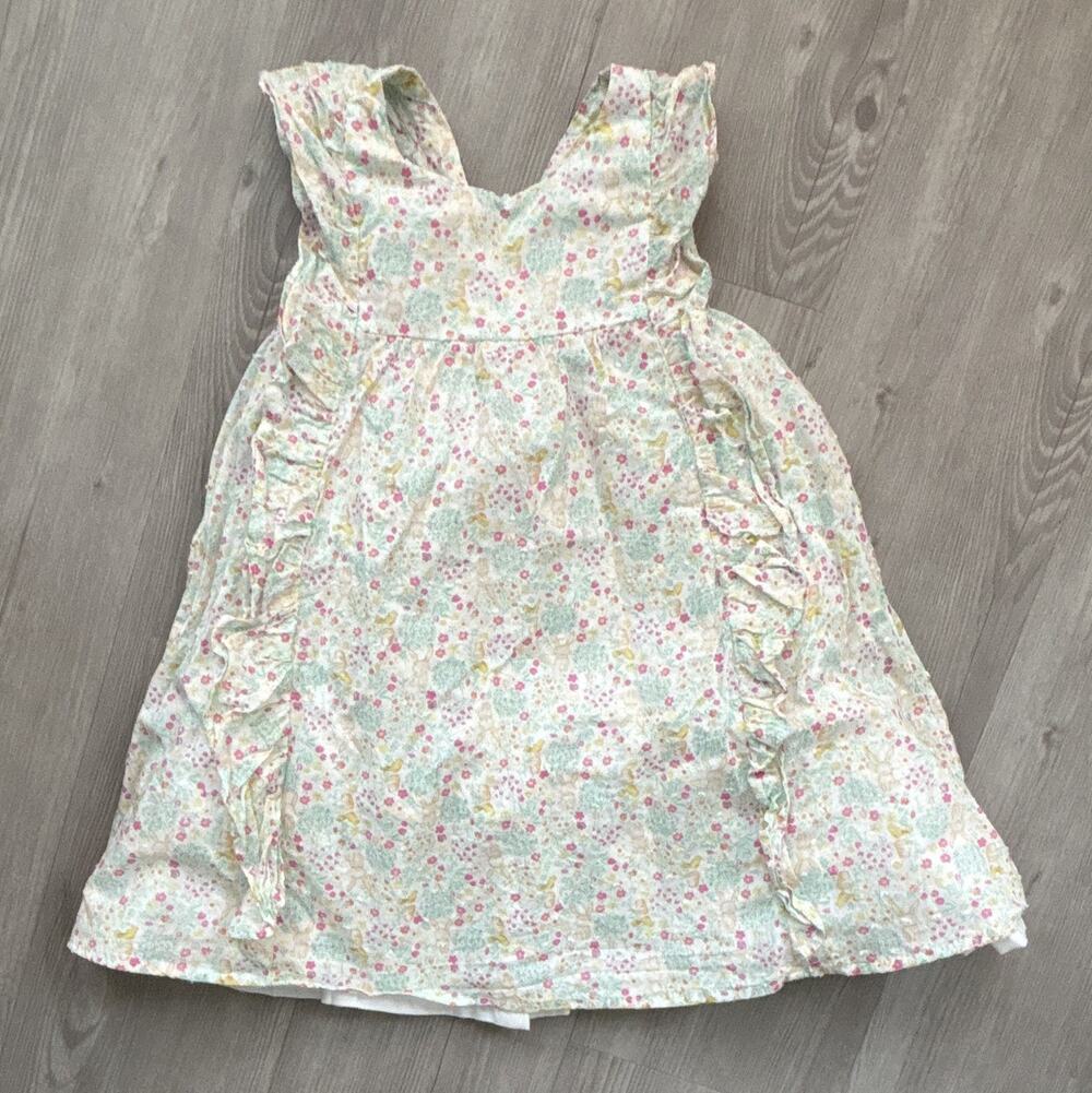 Shabby Chic Girls Floral A-Line Square Neck Ruffle Dress Knee Length Sz 4